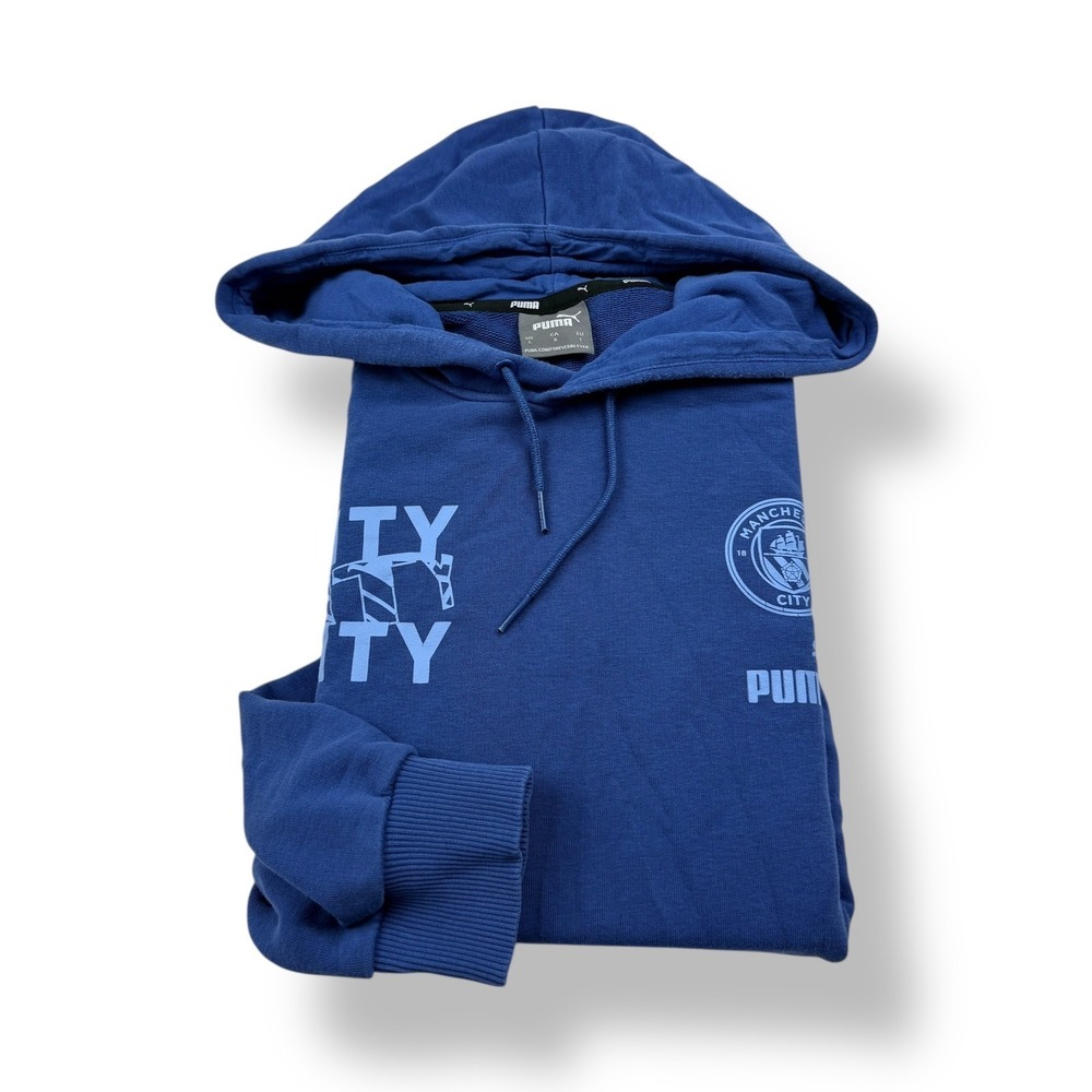 Puma Manchester City FC Graphic Hoodie Blue Men's Size Large Hooded Sweatshirt